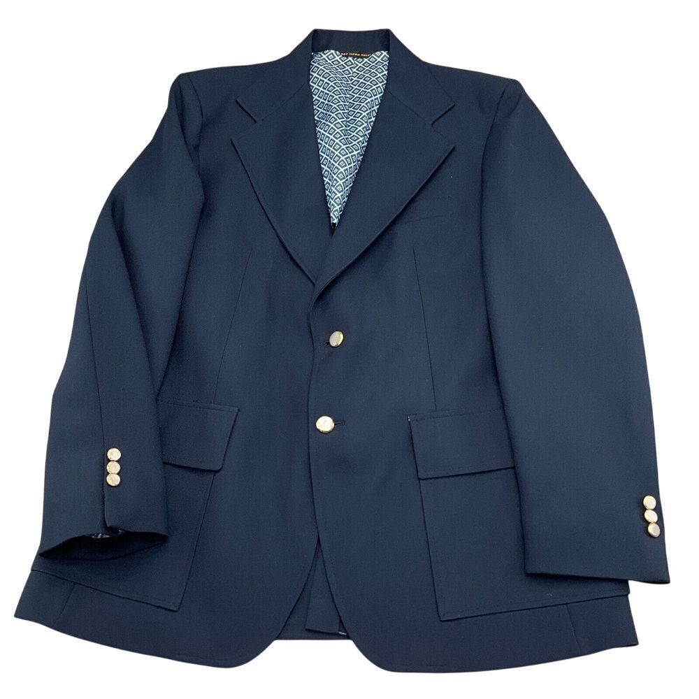 Haggar Blazer Men 42 Navy Blue Brushed‎ Gold Buttons Poly Knit Classic 70s 80s